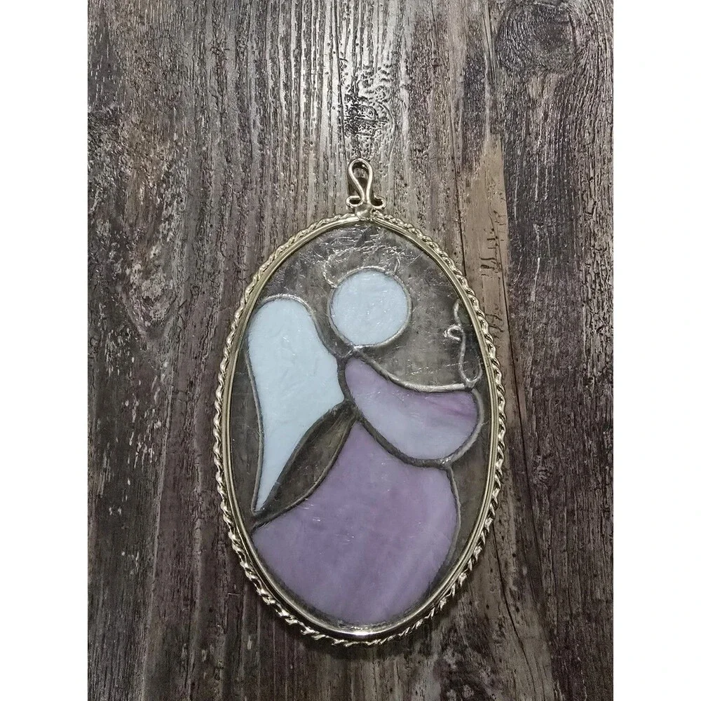 Vintage Stain Glass Angel Pink Clear White